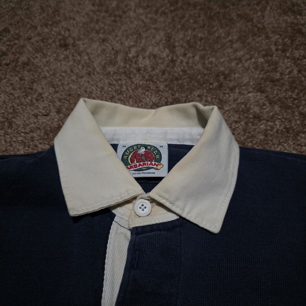 Barbarian Rugby Polo Shirt Mens Medium Navy Gray Diebold Embroidered Long Sleeve - Picture 5 of 11